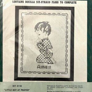LITTLE BOY AT PRAYER‎ Stamped Cross Stitch Kit BUCILLA Linen Cloth NEW Religious